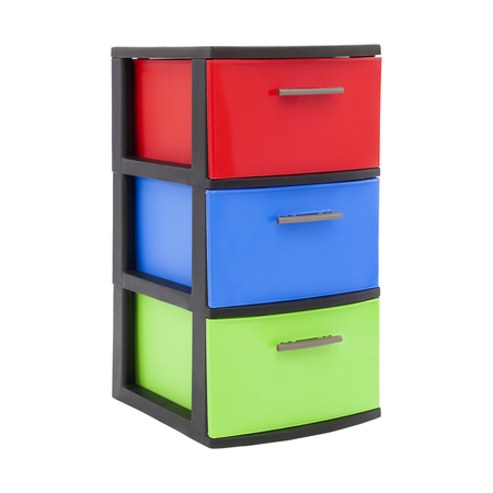 PLASTICOS MQ 3-Drawer Storage Cabinet 13 in. W x 23.9 in. H x 15 in. D Multi-color 407-MUL